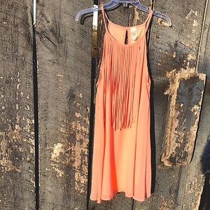 Kate Collection Sleeveless Boho Fringe Dress Pink Peach Small